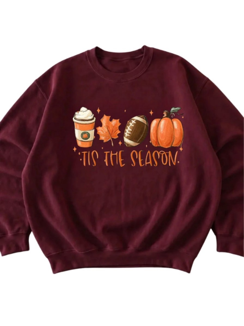 Maroon Crewneck Sweatshirt with Autumn Tis The Season Graphic